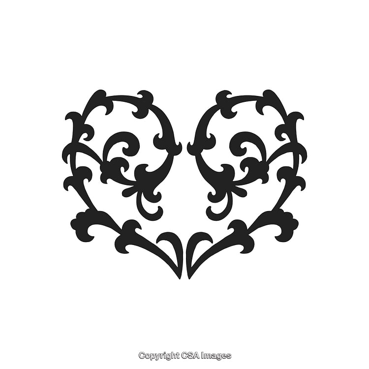 Intricately Designed Black and White Heart-Shaped Ornate Decorative Pattern