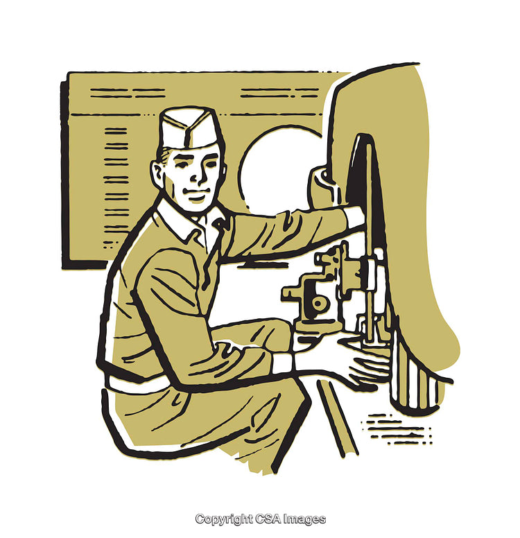 Vintage Illustration of a Mechanic Working on a Vehicle in Uniform