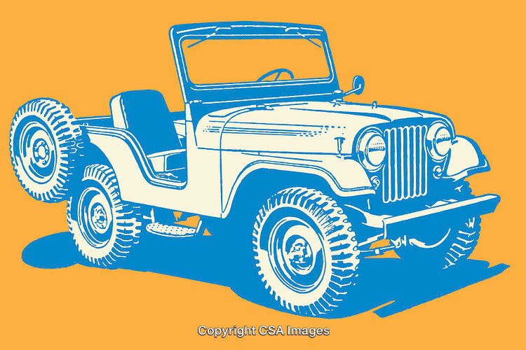 Vintage Off-Road Vehicle Line Art in Bold Contrast Colors