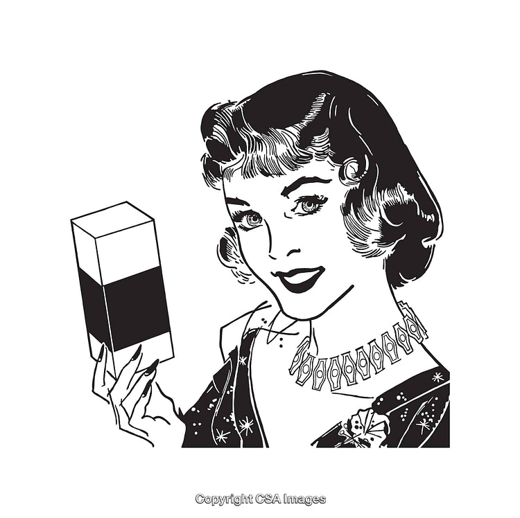 Retro Style Black and White Line Art of a Woman with Product