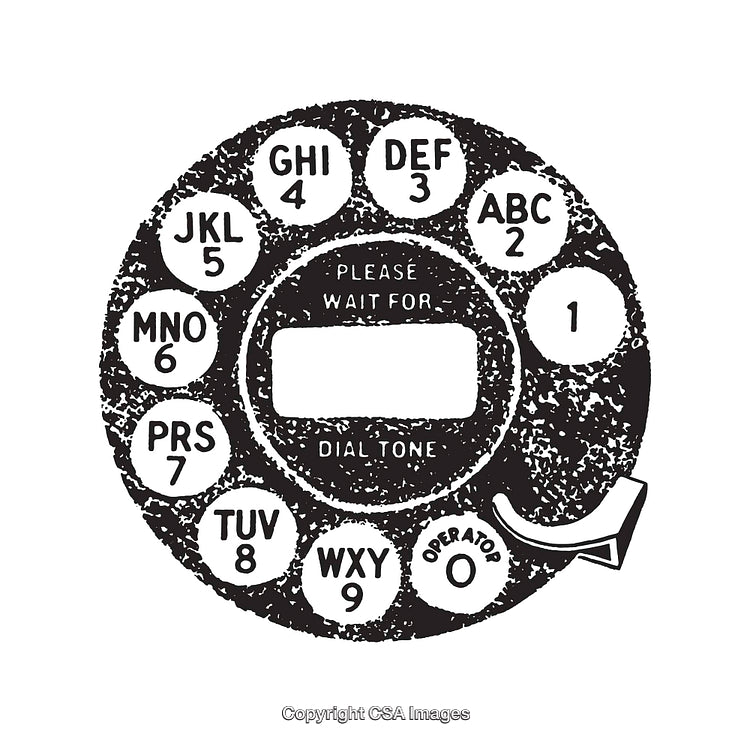 Retro Rotary Dial Phone Illustration in Black and White Line Art