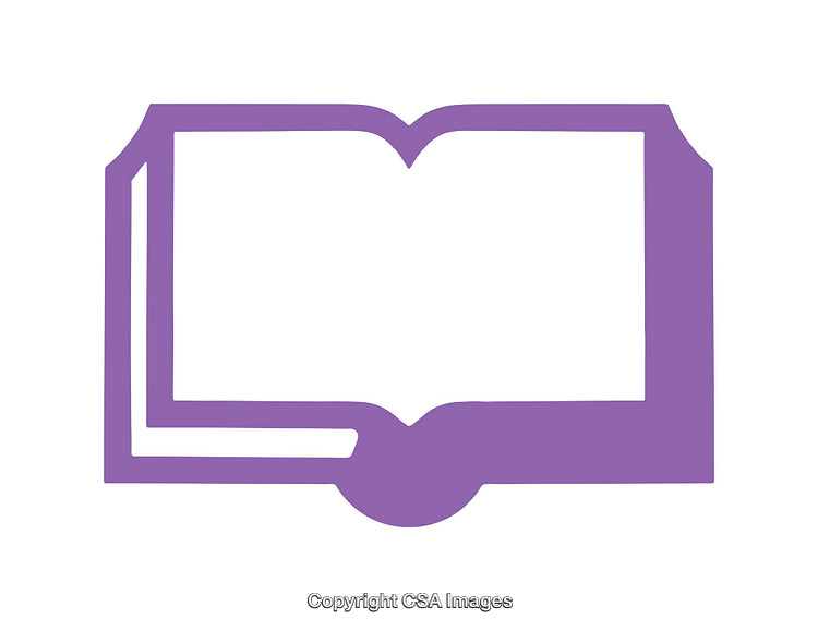 Minimalistic Purple Open Book Icon on White Background
