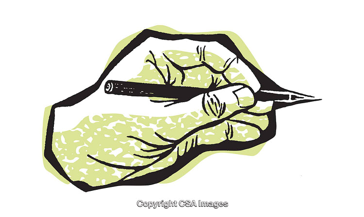 Illustrated Hand Holding a Pencil with Bold Artistic Style