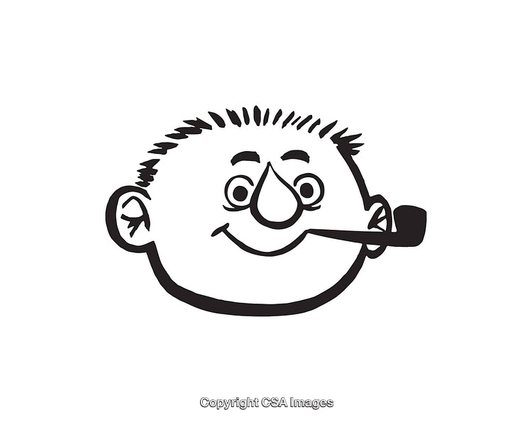 Black and White Line Art Cartoon Character with a Pipe
