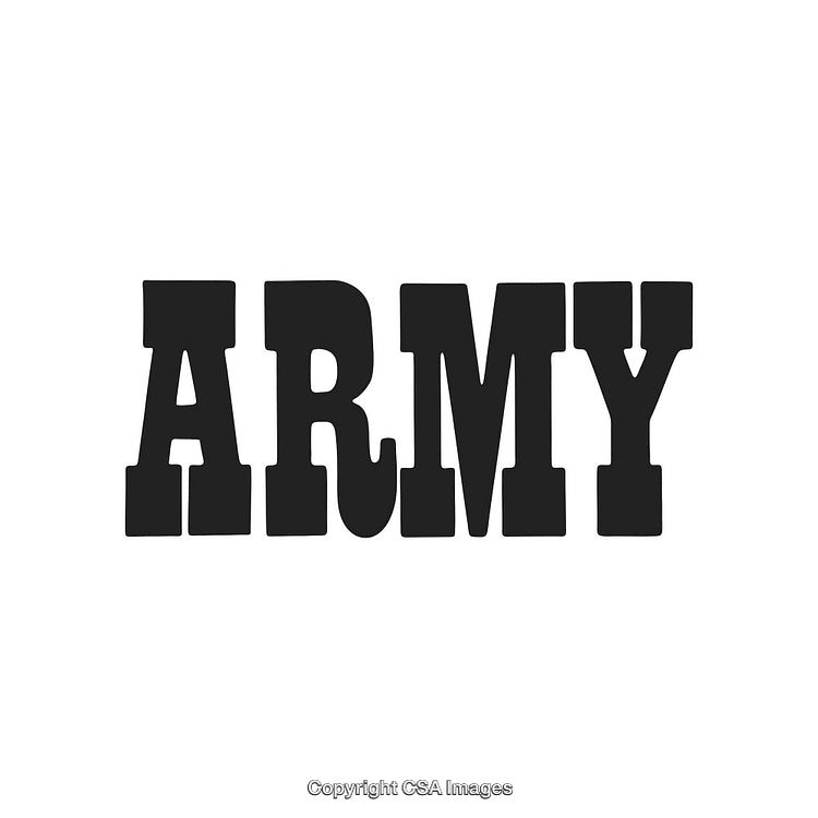 Bold Black Army Text Logo on White Background for Military Themes