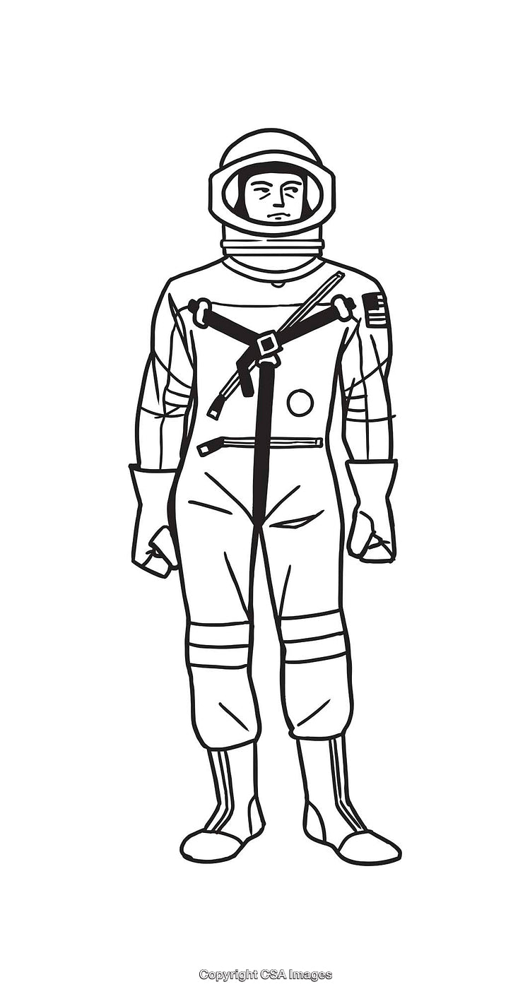 Black and White Line Drawing of a Classic Astronaut Suit