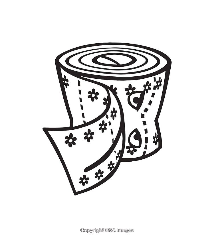 Decorative Line Art Illustration of Flower Patterned Toilet Paper Roll