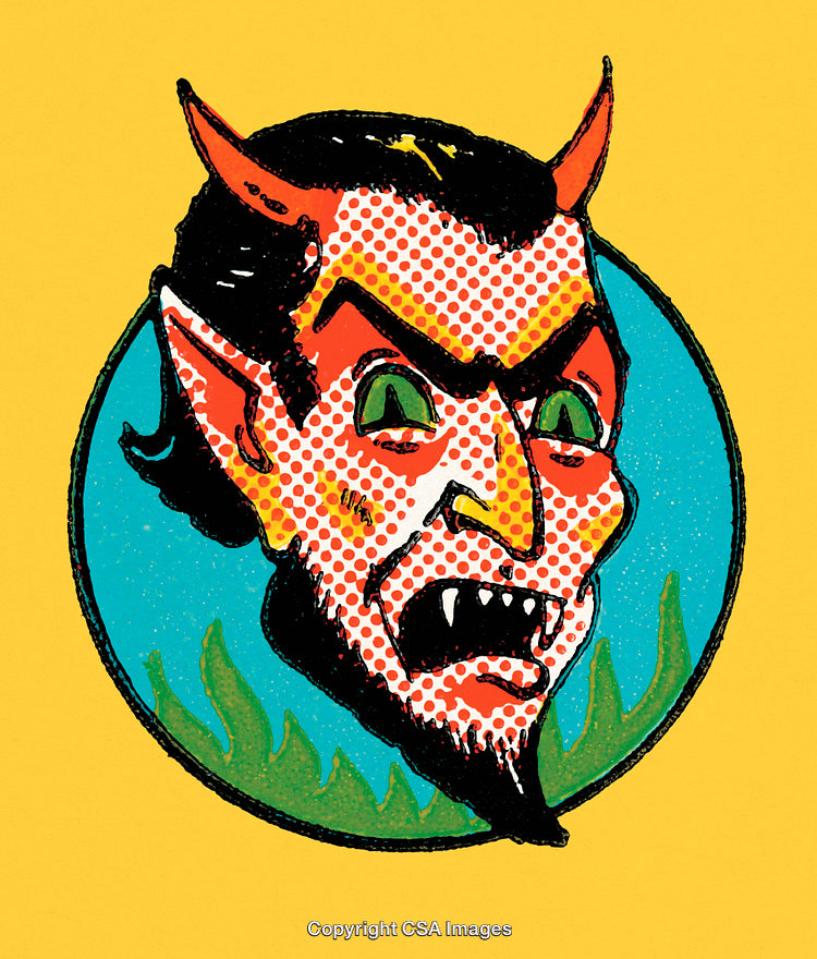 Illustrative Devil Portrait With Bold Colors and Retro Design