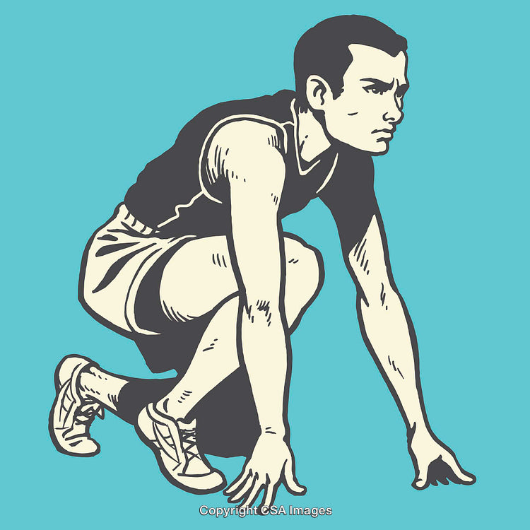 Vintage Illustration of an Athlete in a Running Start Position