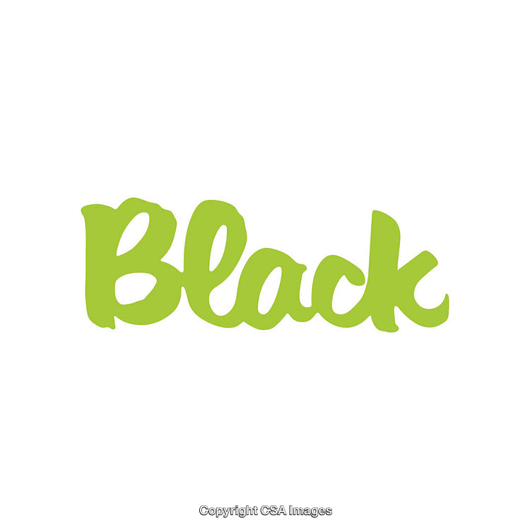 Bright Green Word 'Black' on White Background in Bold Script Font