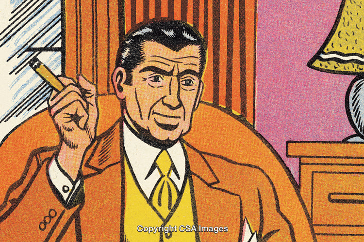 Retro Styled Illustration of Man Smoking in a Cozy Room Interior