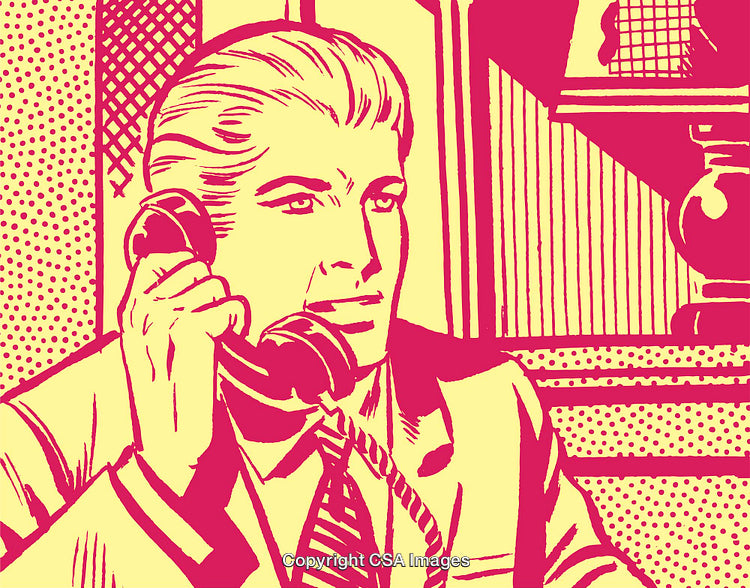Retro Style Illustration of a Man Speaking on a Telephone Call