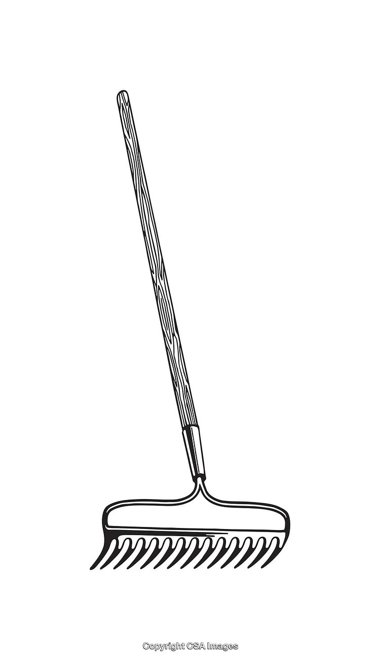 Black and White Line Art Illustration of a Garden Rake