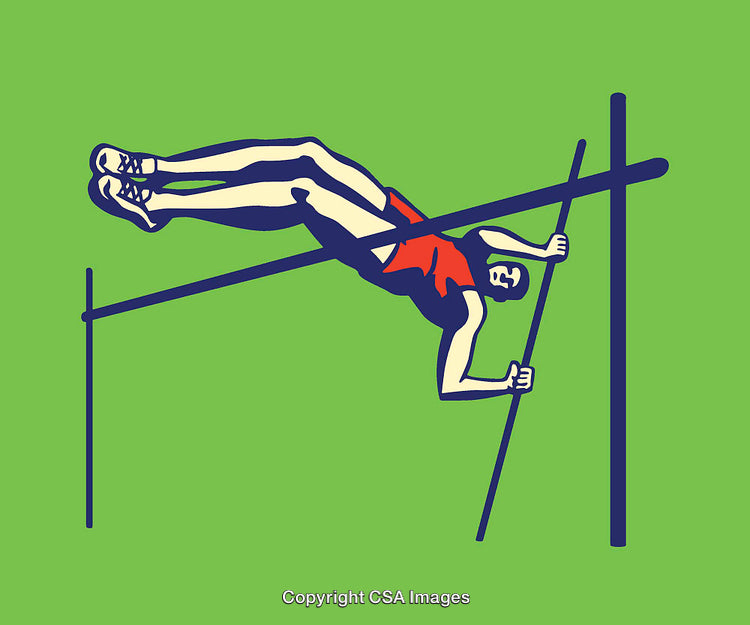 Athlete Performing Pole Vault Jump in Colorful Line Art Illustration