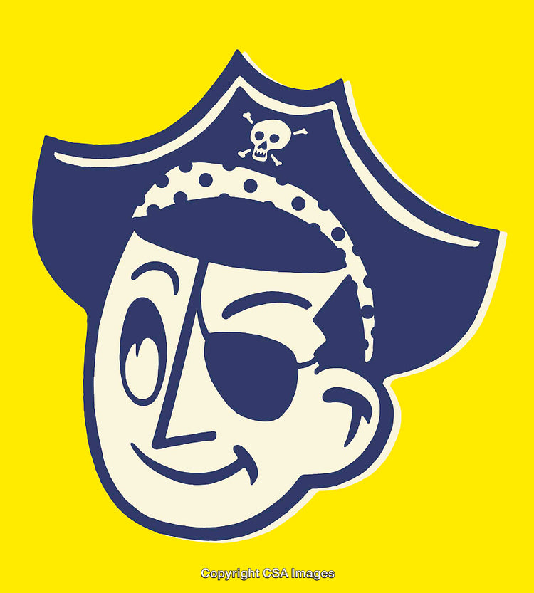 Smiling Pirate Cartoon Illustration on a Bright Yellow Background
