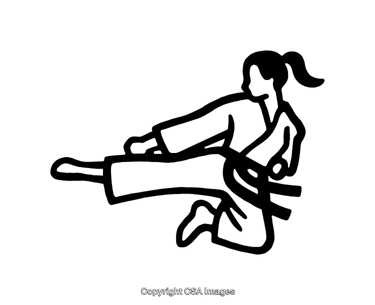 Black and White Line Art of a Martial Artist Performing a High Kick