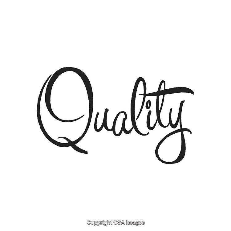 Elegant Handwritten Quality Text on White Background Representing Excellence and Standards