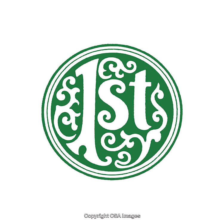 Decorative Green Number 1st Circle Emblem Featuring Intricate Patterns
