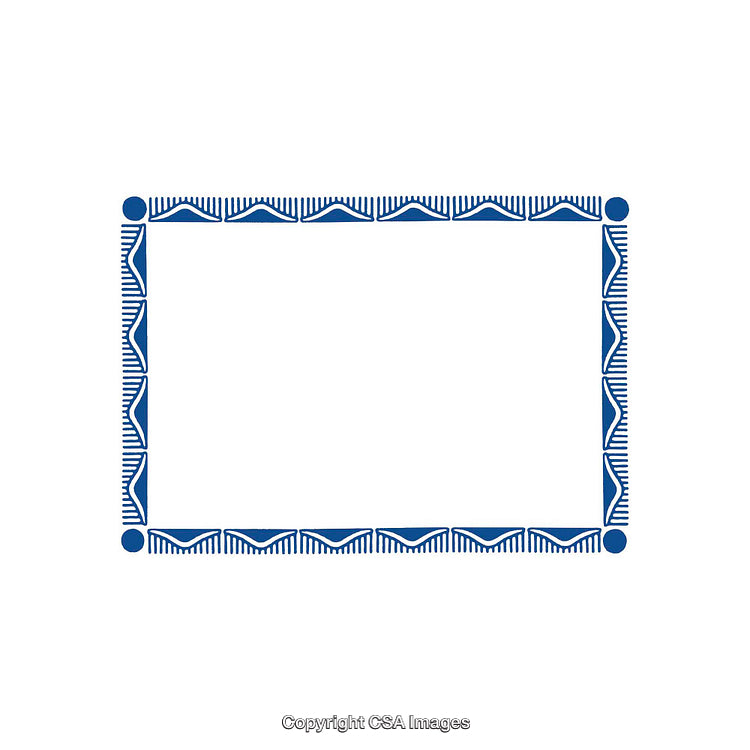 Blue Decorative Border Frame with Geometric Patterns on White Background