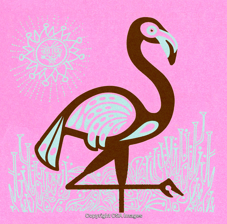 Elegant Flamingo Illustration with Artistic Sun Design on Pink Background