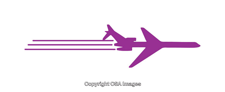 Purple Airplane Silhouette with Contrails Icon on White Background