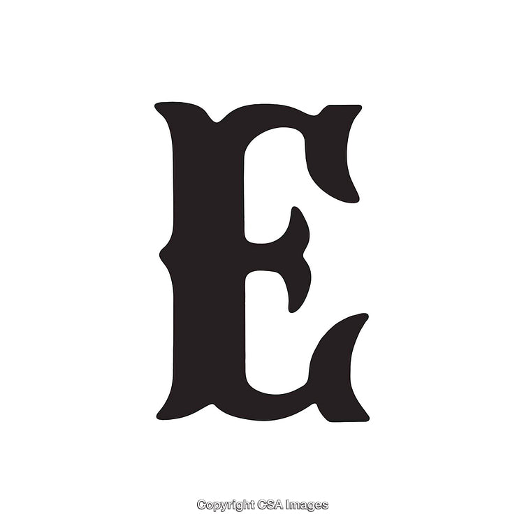 Bold Blackletter Styled Letter E on Plain White Background