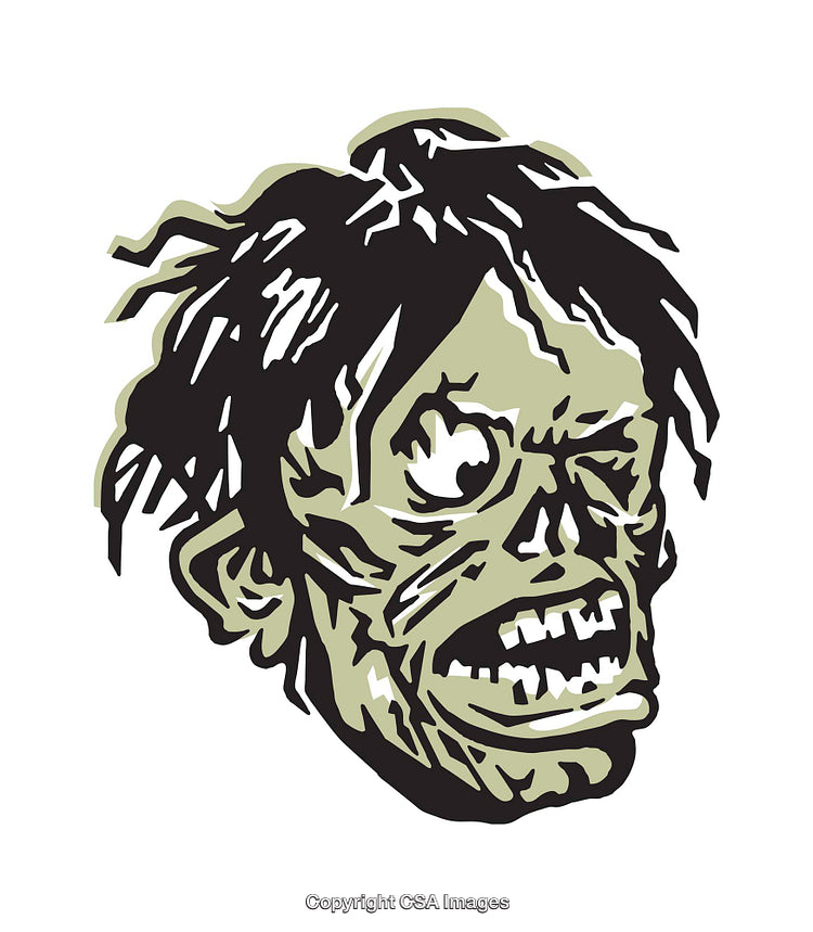 Illustration of a Zombie Head with Green and Black Details