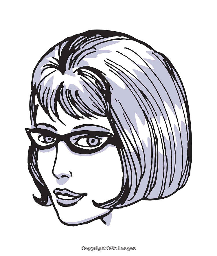 Retro Illustration of Woman With Stylish Glasses and Short Bob Haircut