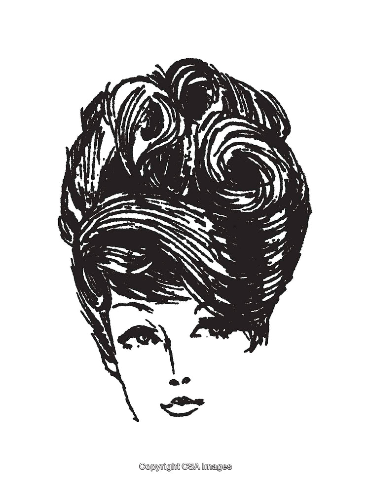 Vintage Black and White Elegant Woman Line Art Illustration