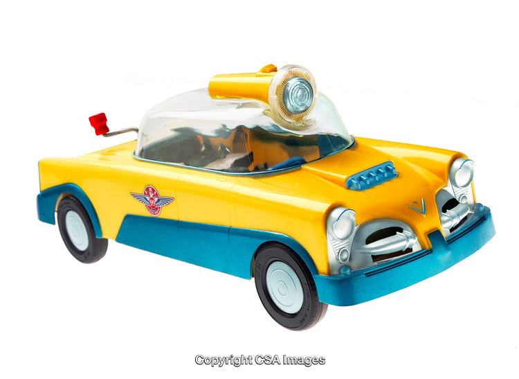 Colorful Vintage Toy Car with Unique Design Features