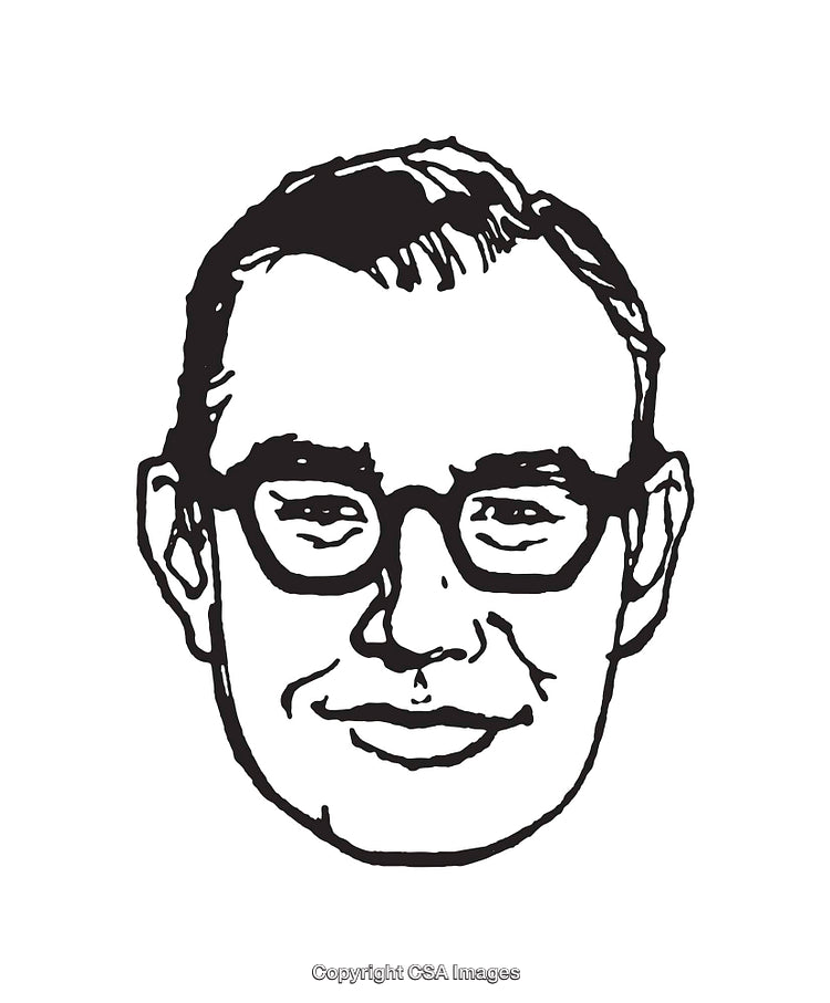 Black-and-White Line Illustration of A Smiling Face with Glasses