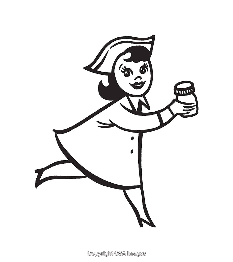 Vintage Black and White Illustration of a Girl Holding a Jar