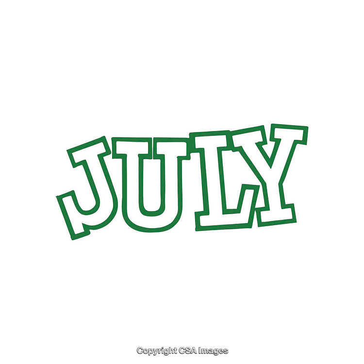 Green Typography Representation of the Word 'July' on White Background