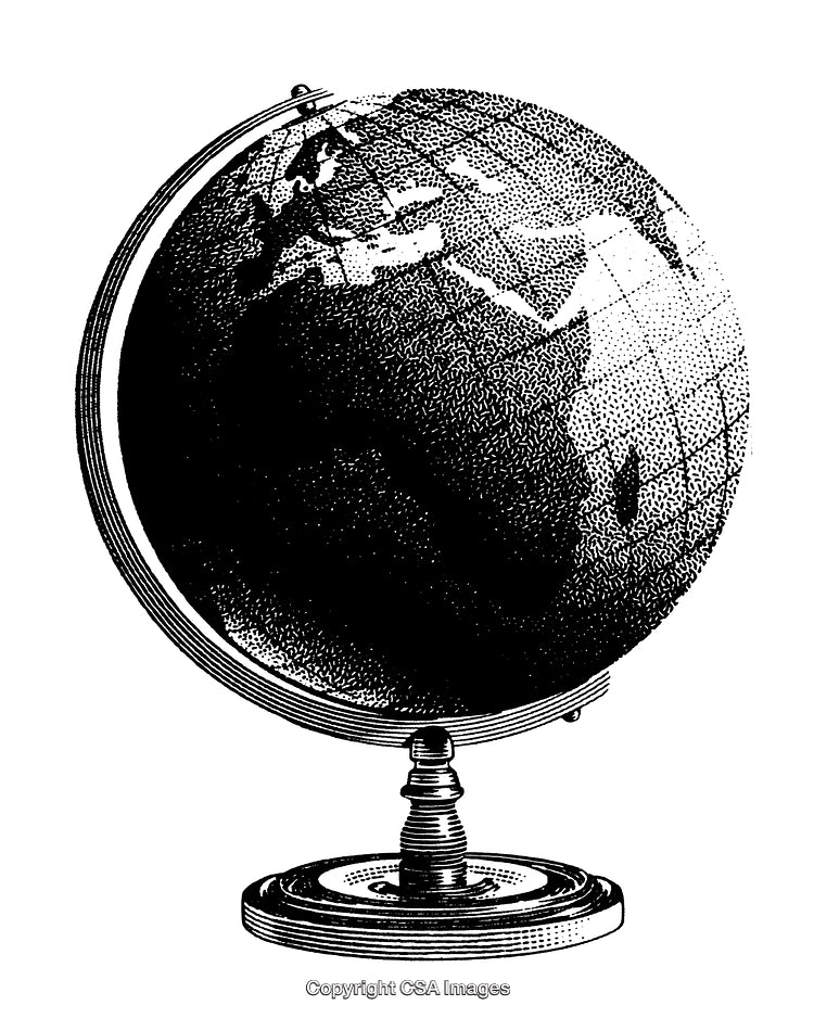 Vintage Black and White Engraving of a Classic World Globe
