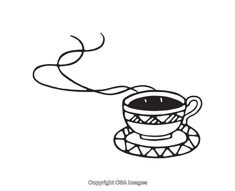 Simple Black and White Cup Illustration with Swirling Steam Design