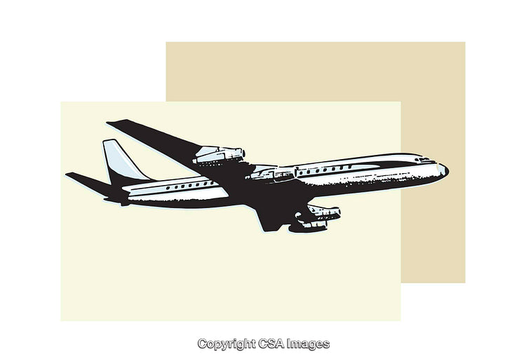 Illustration of a Commercial Airplane in Flight Against a Minimalist Background