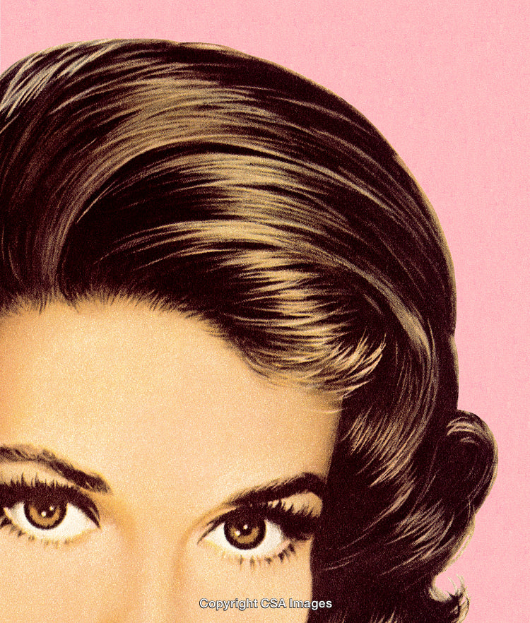 Elegant Retro Portrait of Woman With Expressive Eyes on Pink Background