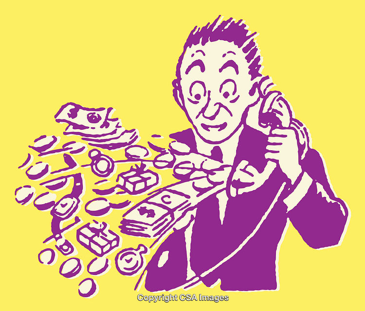 Colorful Line Art Illustration of Businessman with Money and Wealth Symbols