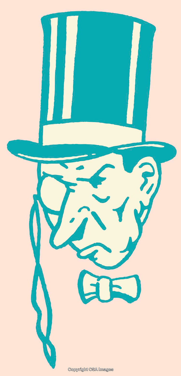 Vintage Styled Line Art Illustration Featuring a Frowning Man in a Top Hat