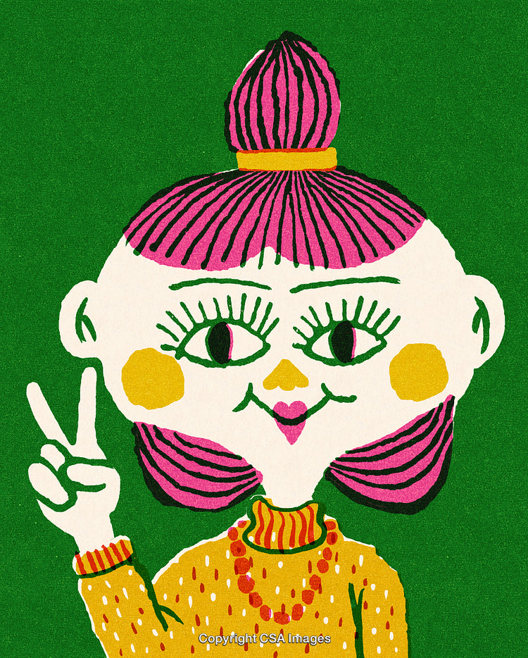 Colorful Abstract Illustration of a Retro Styled Character With Peace Sign