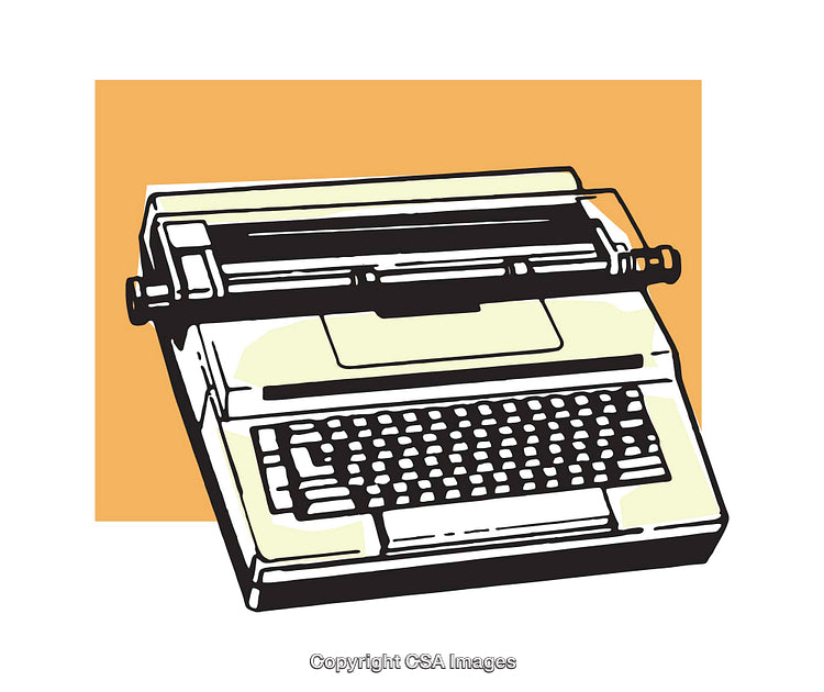 Vintage Typewriter Illustration with Bold Colors and Simple Graphic Style