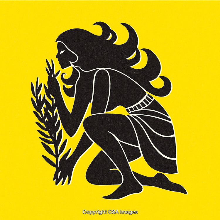 Artistic Silhouette of a Woman with Leaves on Yellow Background