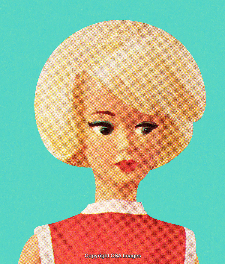 Colorful Portrait of Stylish Retro Doll Artwork on Vibrant Background