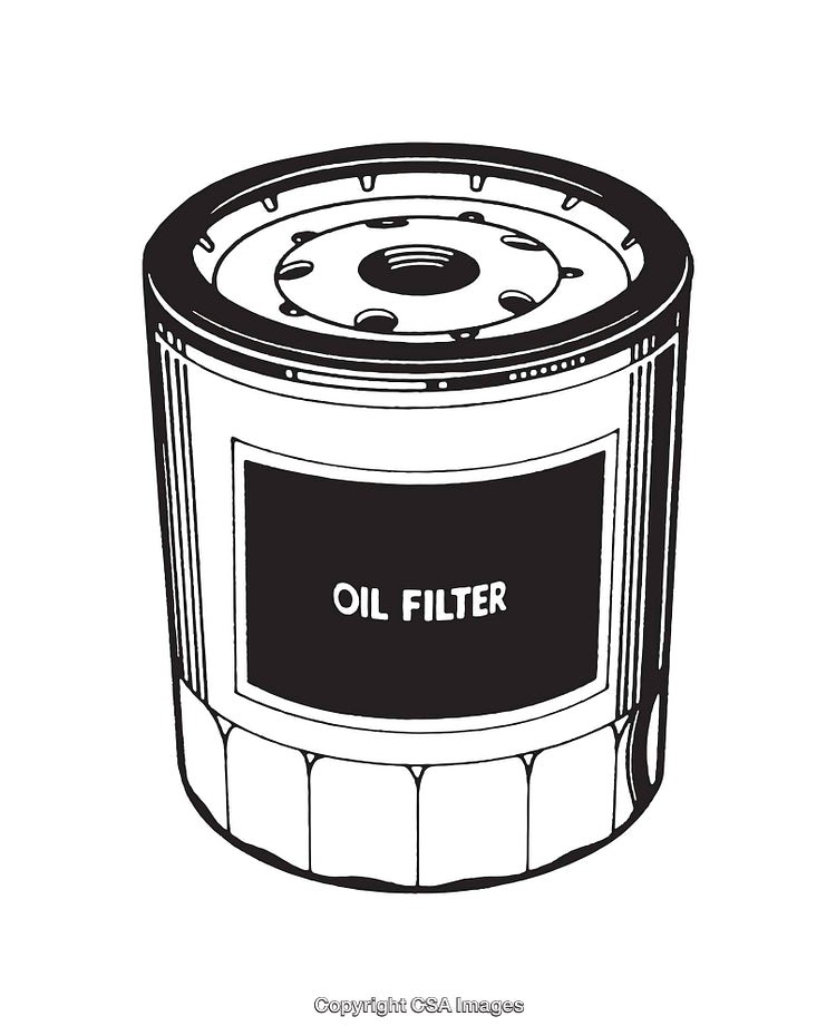 Illustrated Black and White Oil Filter for Automotive and Technical Use