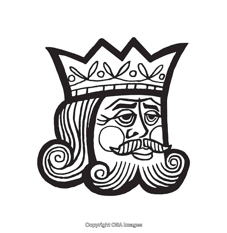 Black and White Line Art of a King with a Crown