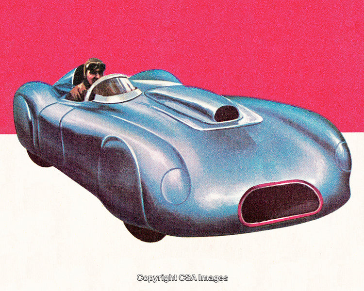Retro Futurism Artwork Featuring a Classic Race Car with Vibrant Colors