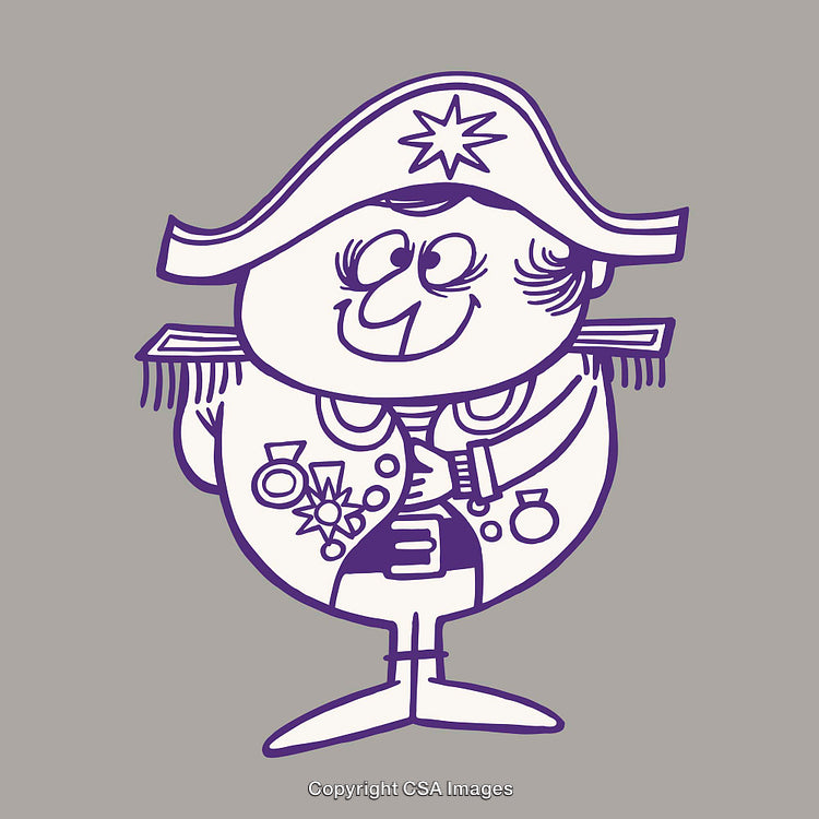 Cartoon Illustration of a Happy Admiral in Uniform with Decorations