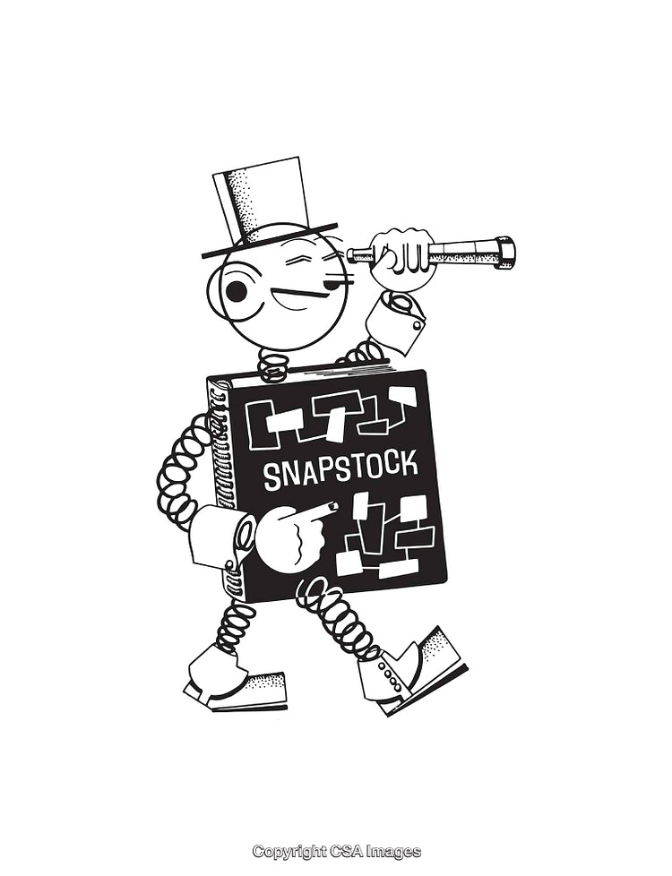 Quirky Line Art of Character Holding a Book and Telescope