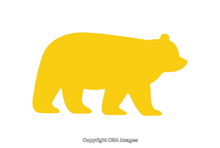 Yellow Silhouette of a Bear in Minimalist Style on White Background