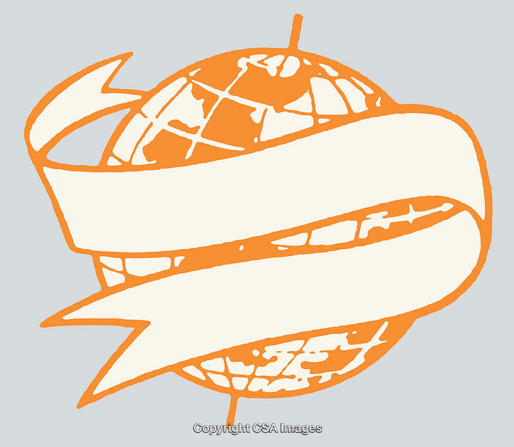 Colorful Globe and Banner Illustration in Orange and White Tones